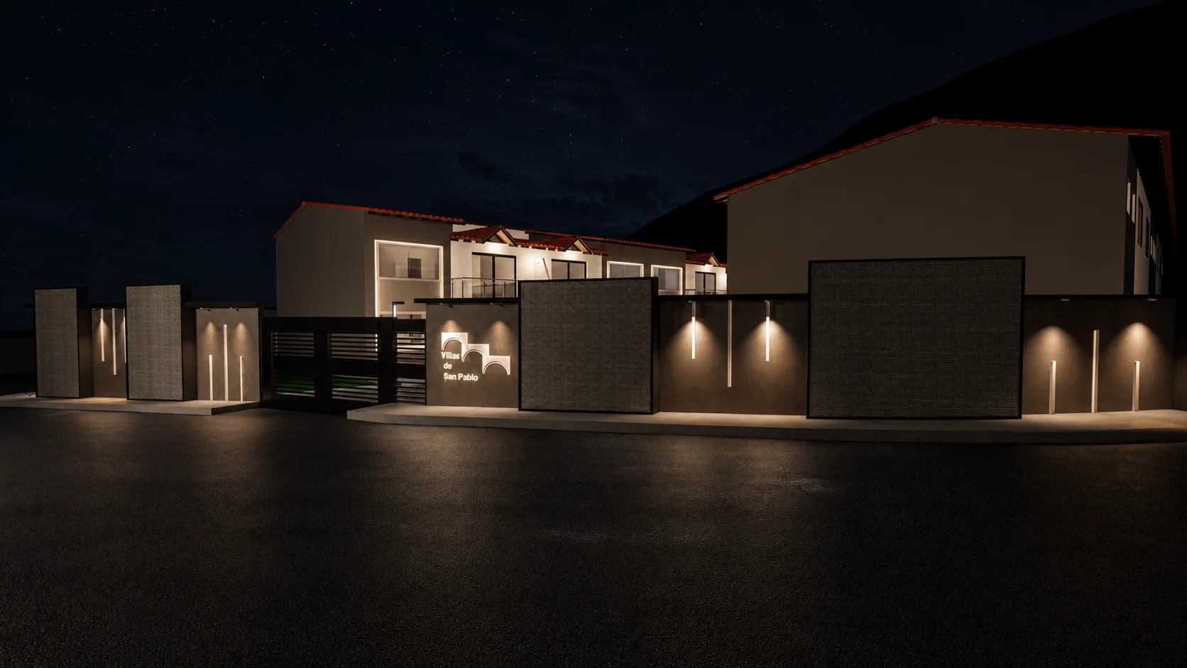 Fachada de Villas de San Pablo de noche